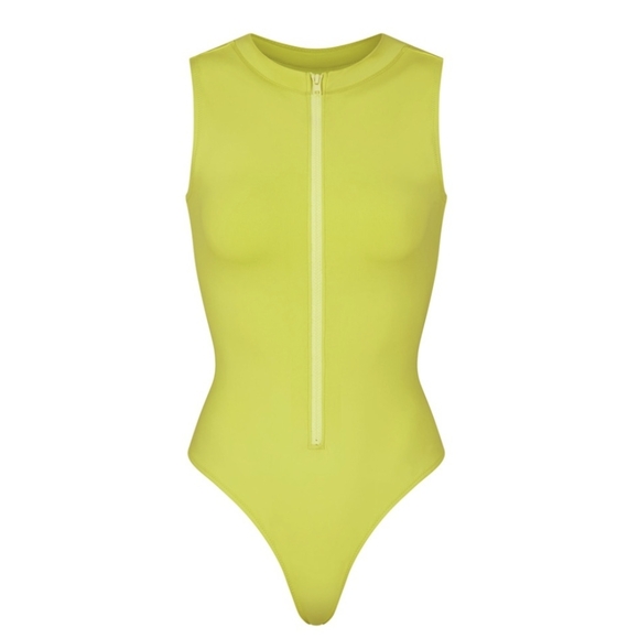 NWT SKIMS ZIP FRONT SLEEVELESS ONE PIECE SWIM IN CITRUS - Picture 1 of 7